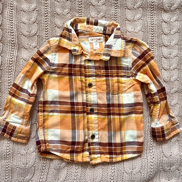 Cat & Jack Other - Cat & Jack Plaid Button Down Shirt 18M Orange Fall Flannel Toddler Boy